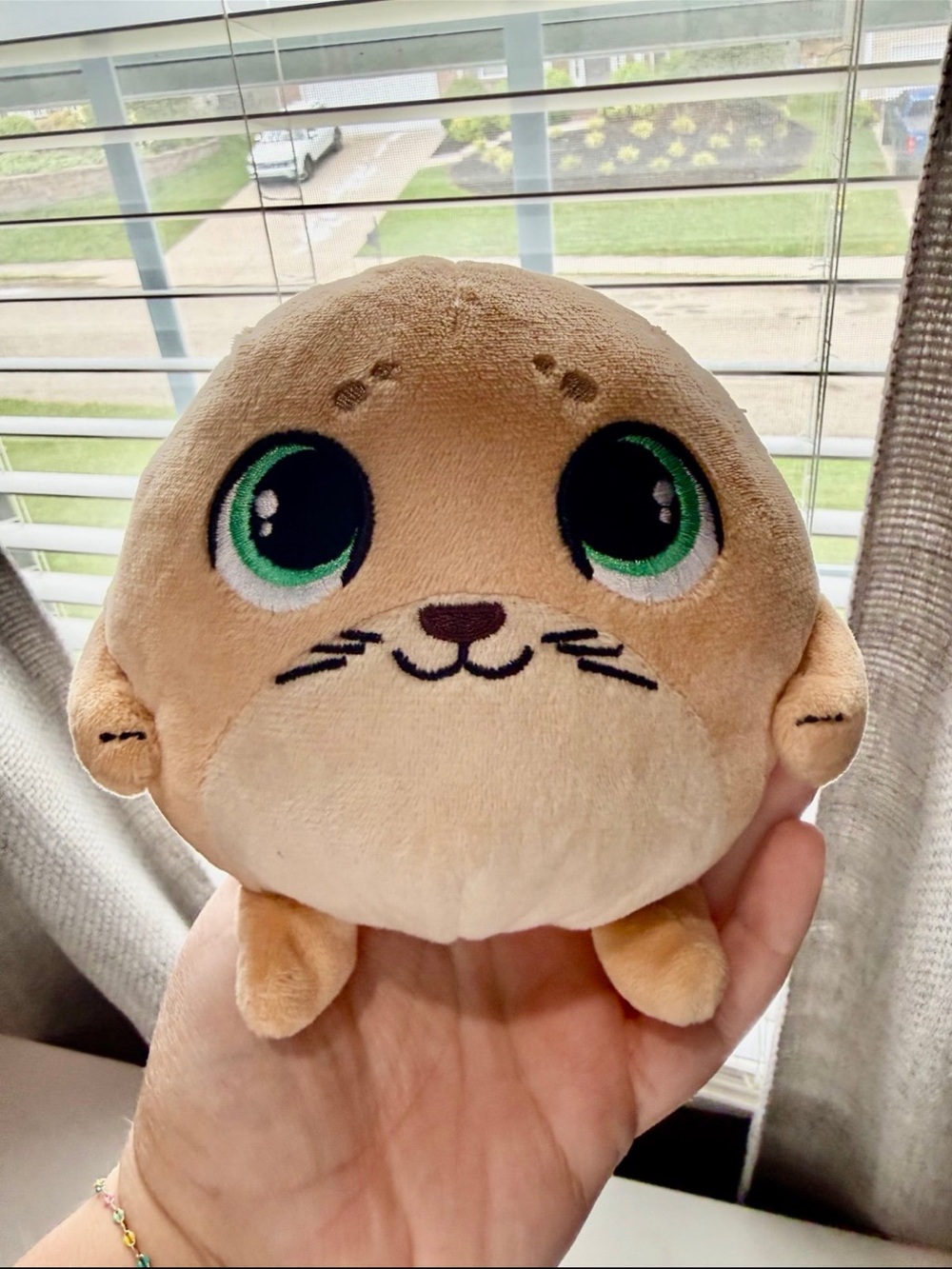 Plush Seal Pet Toy - Tan with Green Eyes